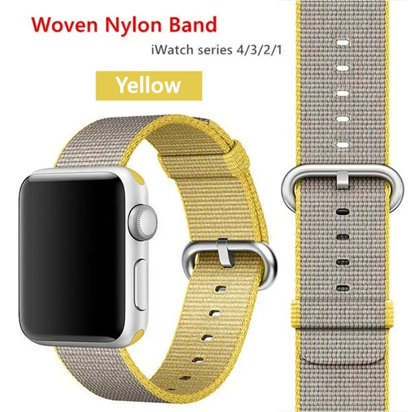 yellow Нейлоновый ремешок для apple watch band 42 мм 38 мм iWatch 4 Band 44 мм 40 мм браслет ремень Спортивная петля ремешок для apple watch 4 3 2 1 - Цвет ремешка: yellow