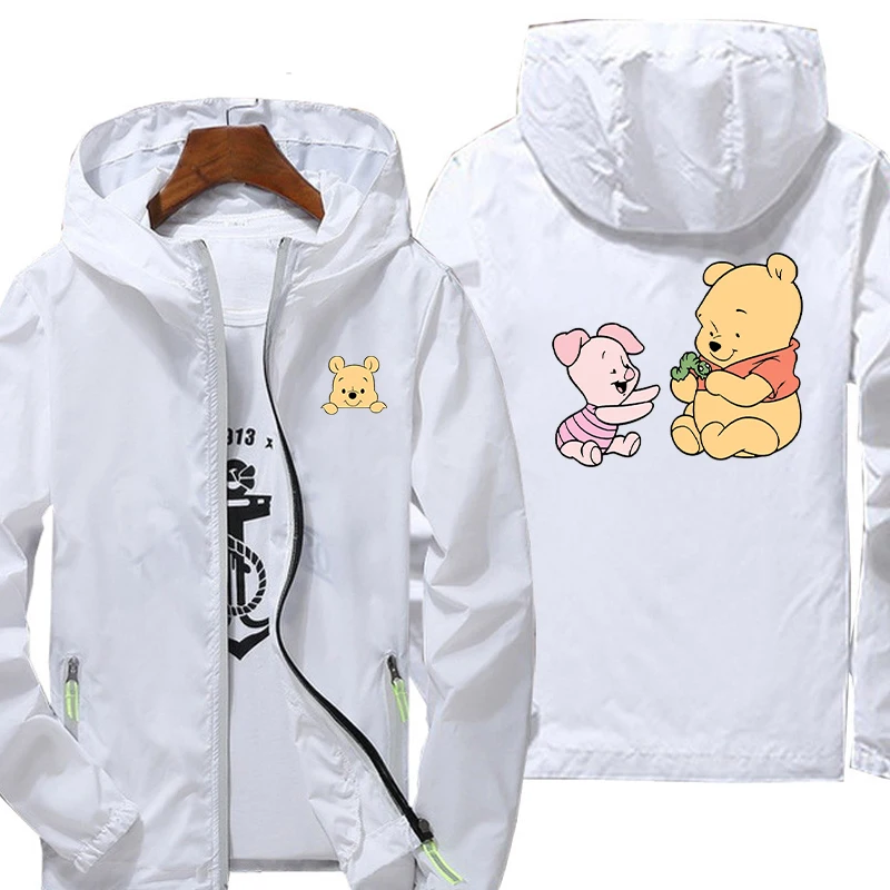 

Disney Winnie the Pooh Jacket Street Print Casual Zipper Breathable Drying Fashion Skin Windbreaker Clothes Graphic Reflective