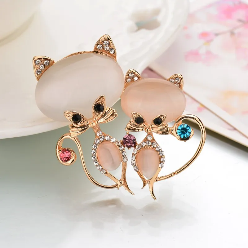 Новый милый опал Кот Броши для женщин корейская мода Свадебные Заколки горный