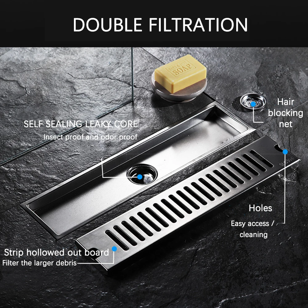 20 80cm side outlet shower drain stainless steel bathroom floor drainage linear waste drain for kithchen free global shipping