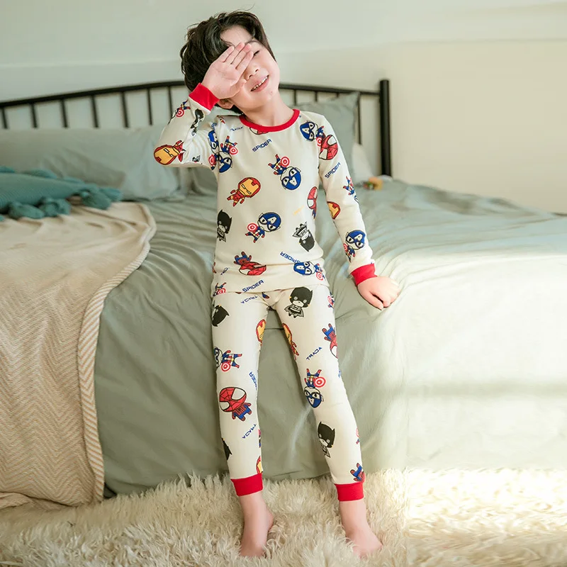 New Cartoon Kids Pajamas Sets Baby Boy Girl Cotton Long Sleeved Tshirt+Pant Clothing Autumn Sleepwear Suit Pyjama Trousers | Детская