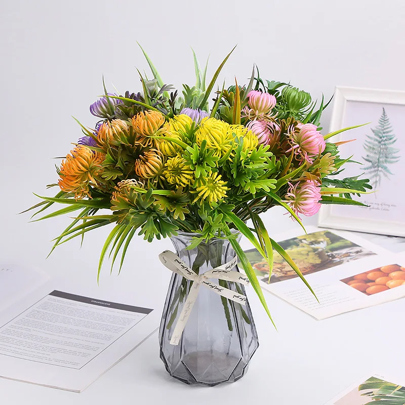 

Искусственное растение, искусственный цветок, зеленое растение в горшке для гостиной, Пластиковые хризантемы, декоративные водные растени...