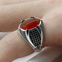 new unique retro machete ring fashion oval black zircon ring silver wedding anniversary gift for luxurious men and women ring