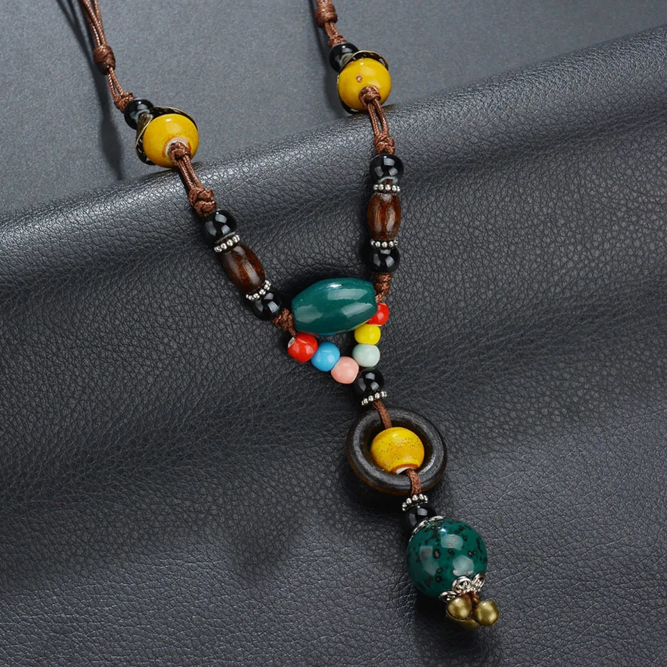 Новинка Boho этническое массивное ожерелье на цепочке для женщин Красочные керамические Длинные бусы с кисточкой ожерелье женское Bijoux