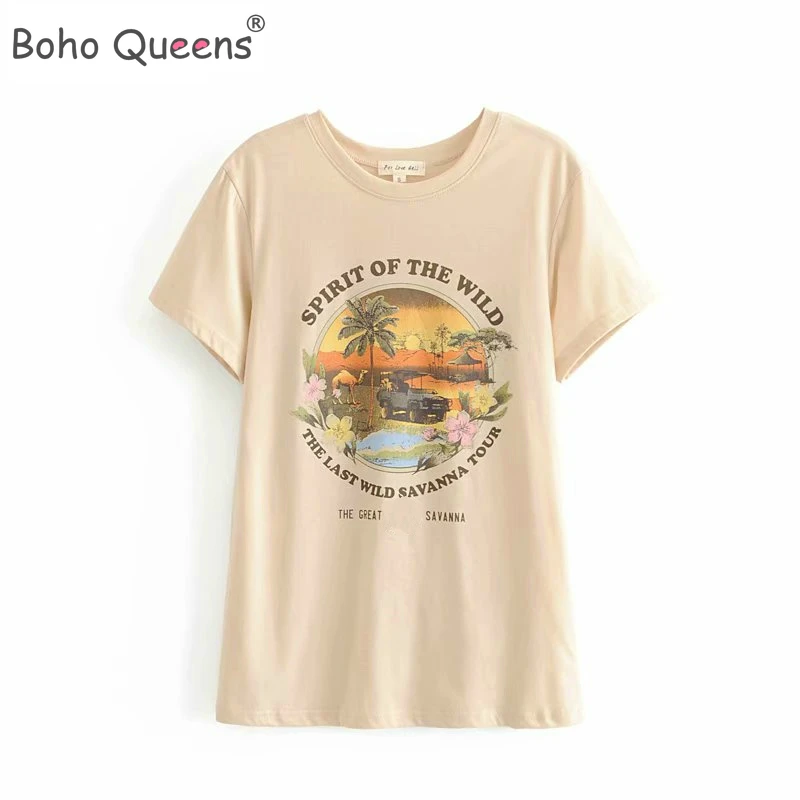 Boho Хиппи женские футболки Харадзюку с коротким рукавом Хлопок Футболка Топ