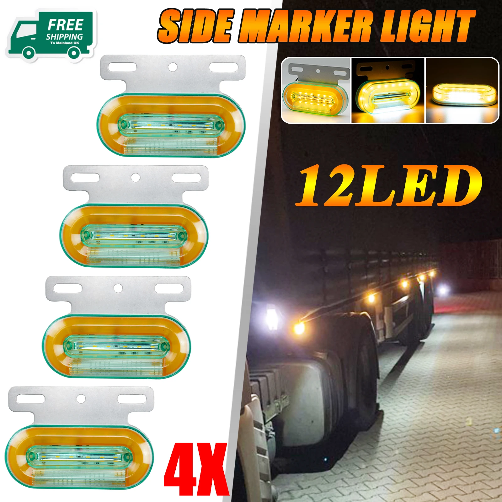 

4X Dynamic Blinker Outline Side Marker Turn Signal Warning Light Yellow For 12V Trailer Caravan Auto RV Bus Van Camper Vehicles