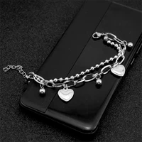 2021new arrival stainless steel double heart bracelet mens and womens cool summer hand bead chain jewelry love chain