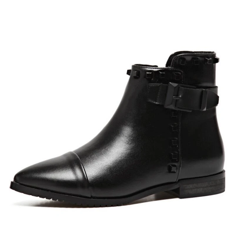 Ботильоны для женщин в британском стиле с квадратными заклепками зимние ботинки