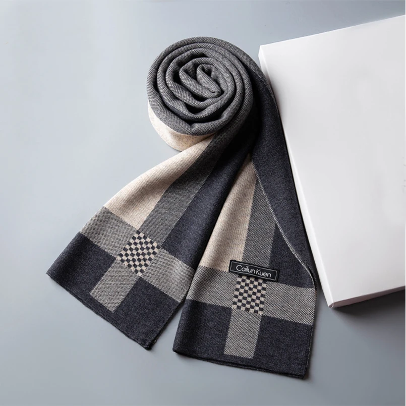 New Winter Men Scarf Fashion Business High Quality Wool Scarf Men Stripe Lattice Scarfs Designer Scarves Classic Black Scarf
