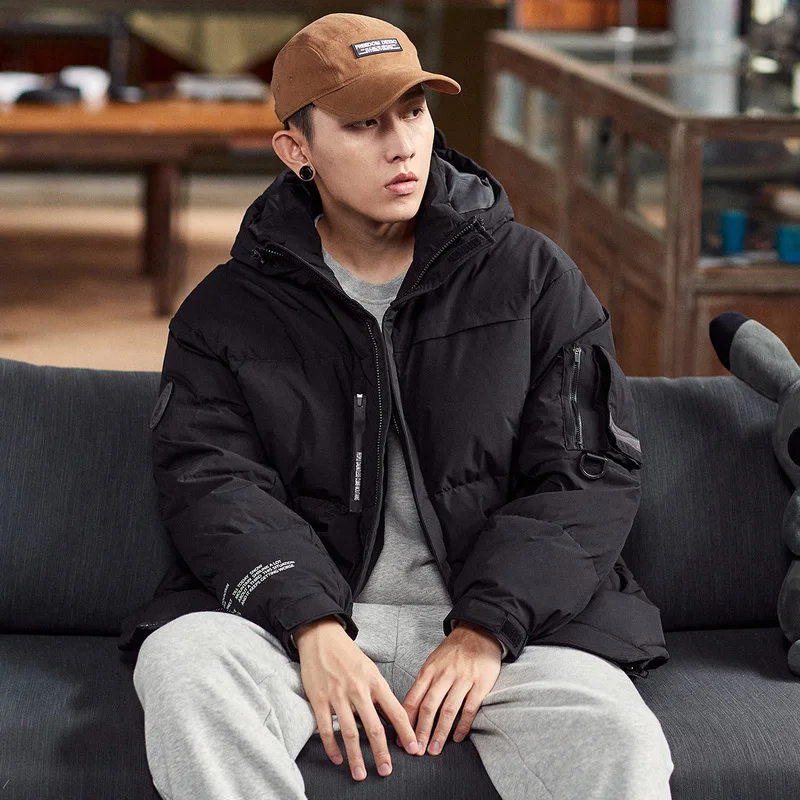Winter New down Jacket Men's Short Hood Thickened Korean Style Solid Color Trendy Men's Winter Coat