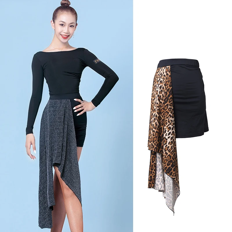 

Женский костюм для латиноамериканских танцев, юбка для тренировок с леопардовым принтом, танцевальная юбка по национальному стандарту, кос...