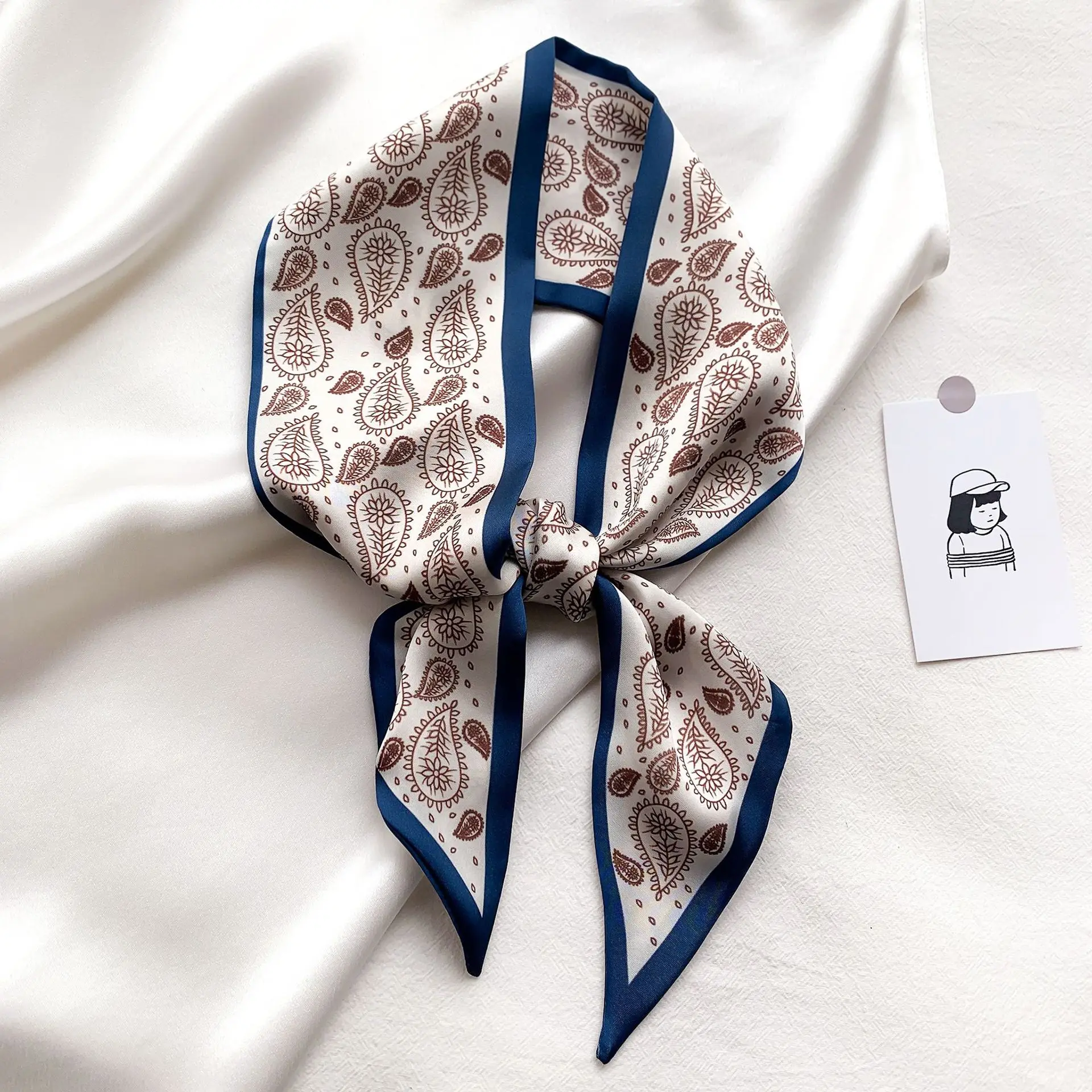 

2021 luxury spring and autumn new cashew nut silk scarf women fashion collarbone scarf decorative hair band tied bag long ribbon