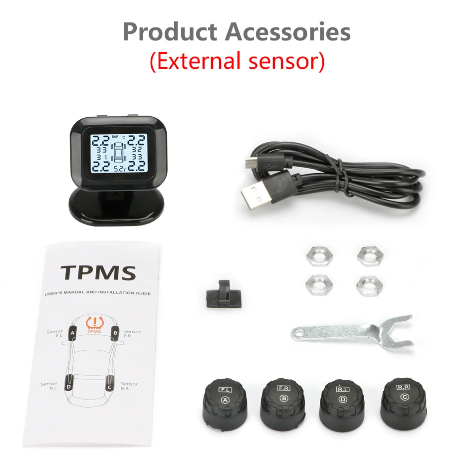 Автомобильный TPMS 4 шины беспроводная система контроля давления в шинах Автоматическая сигнализация HD цифровой дисплей USB интерфейс Поддержка зарядки телефона