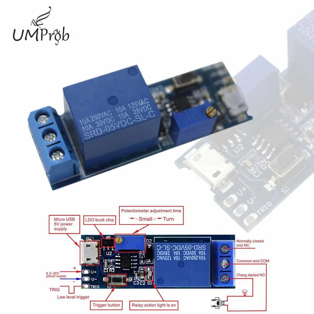 Микро USB питание регулируемое реле задержки 5 в 30 переключатель включения модуль