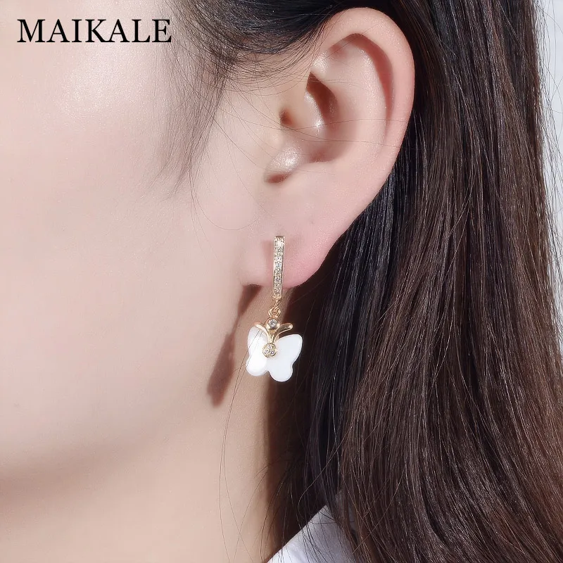 Женские керамические серьги подвески MAIKALE милые золотистые в форме бабочки с
