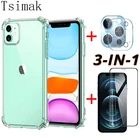 Закаленное стекло 3-в-1 для iPhone 11, силиконовый чехол для iPhone 12 13 Pro Max XS XR X 8 Plus 7 6s SE 2020 Mini, защита экрана