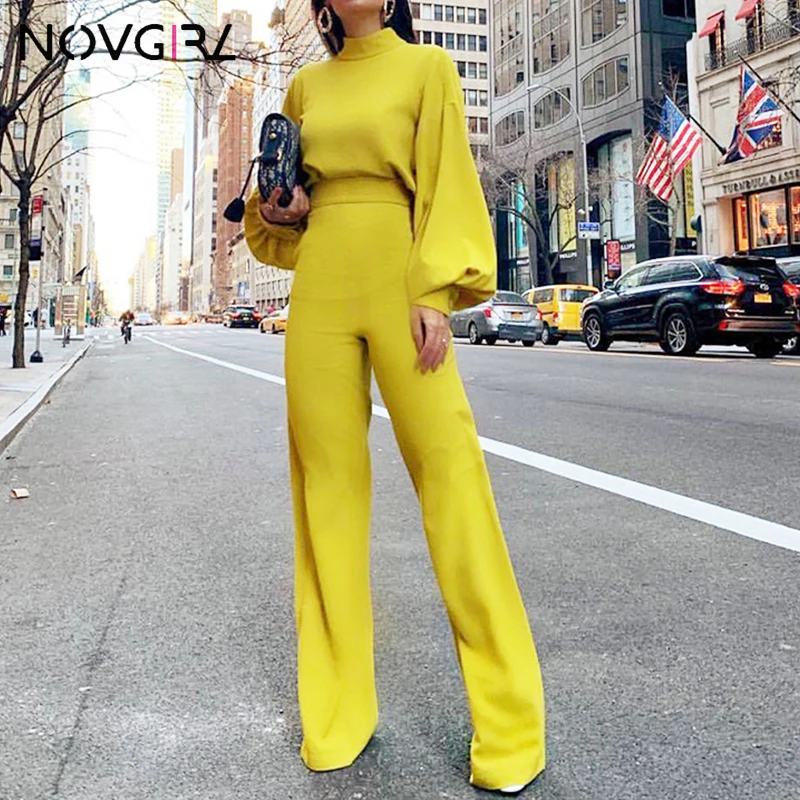Novgirl элегантный комбинезон с рукавами фонариками 2019 осенние сексуальные