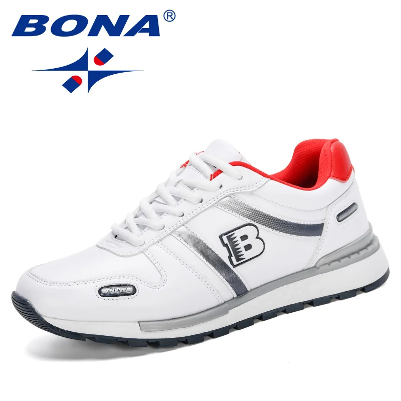 Мужские кожаные кроссовки BONA новые дизайнерские спортивные для бега