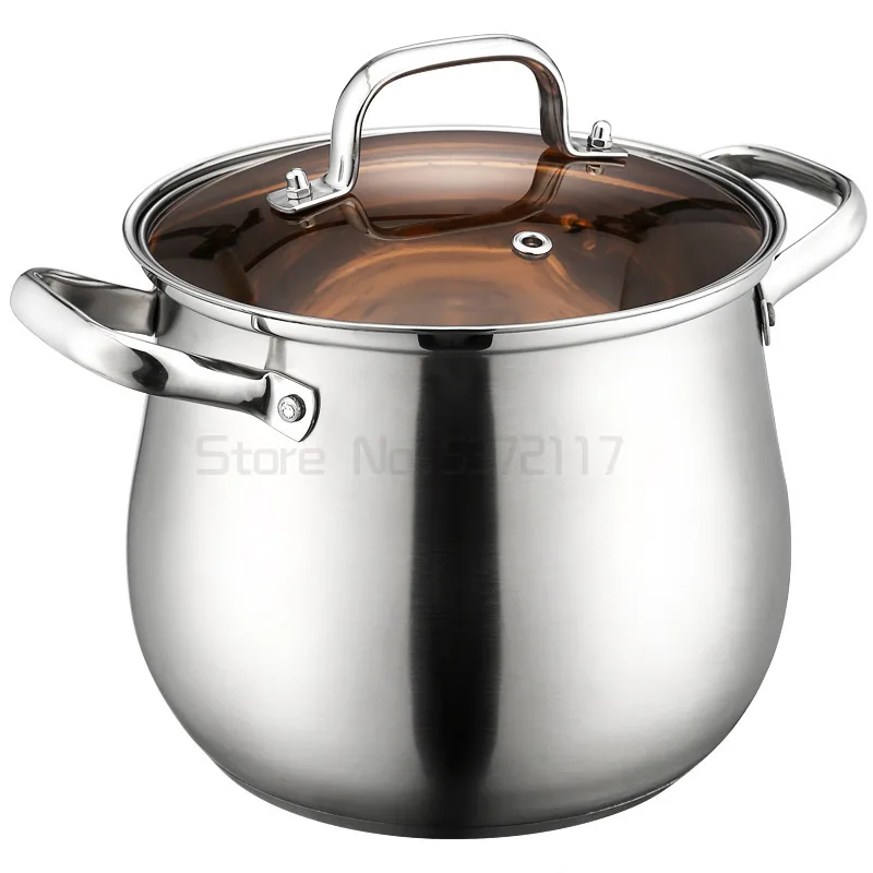 

Кастрюля для супа с бинауральным двойным дном, кастрюля для тушения из пищевой нержавеющей стали, высокая антипереливная кастрюля для супа,...