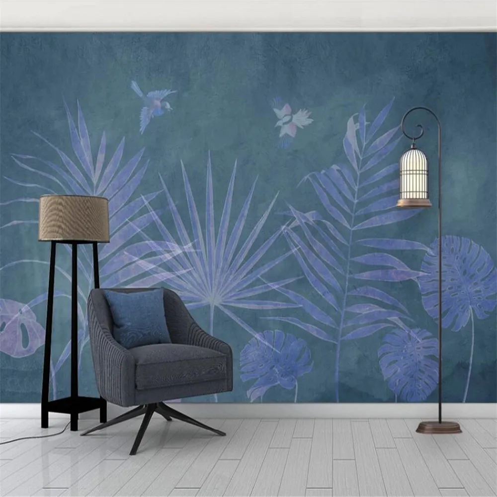 

Milofi пользовательские 3D обои Скандинавская ручная роспись тропические растения гостиная фоновое настенное украшение для спальни живопись