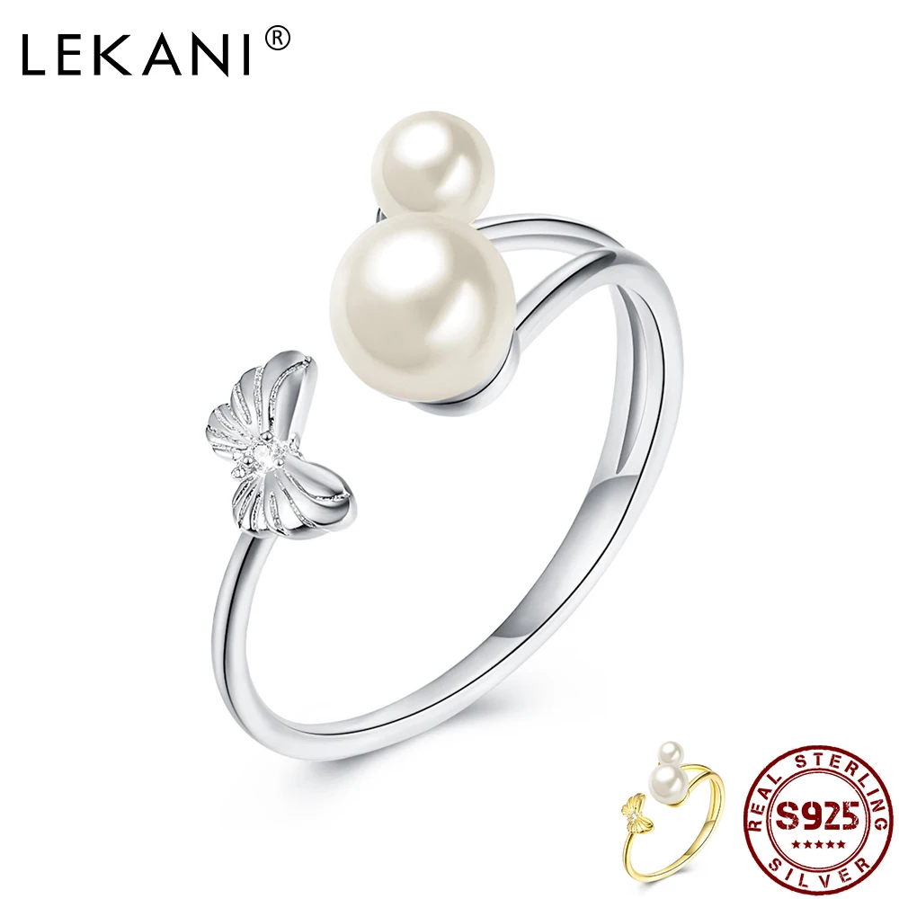 

LEKANI Pearl Woman Ring 925 Sterling Silver Cubic Zirconia Ring Seiko Butterfly Design Fashion Ring Anniversary Gift to Friends