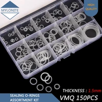 150pcsset silicone sealing o rings vmq white cs 1mm 1 5mm 1 9mm 2 4mm 3 1mm 15 sizes od 6mm 35mm o rings replacements bg021