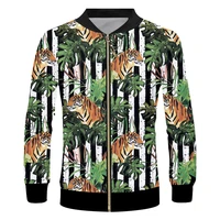 mens autumn new style personalized pullover 3d tiger striped leaf casual plus size zipper jacket clothing unisex winter coat