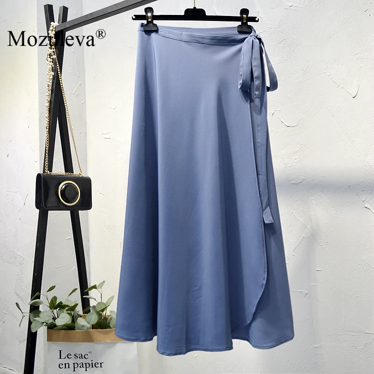 

BornSra Vintage Midi One Piece Skirts Women Loose Solid High Waist Lace Up Chiffon Skirts Female 11 Colors 2020 Spring Summer