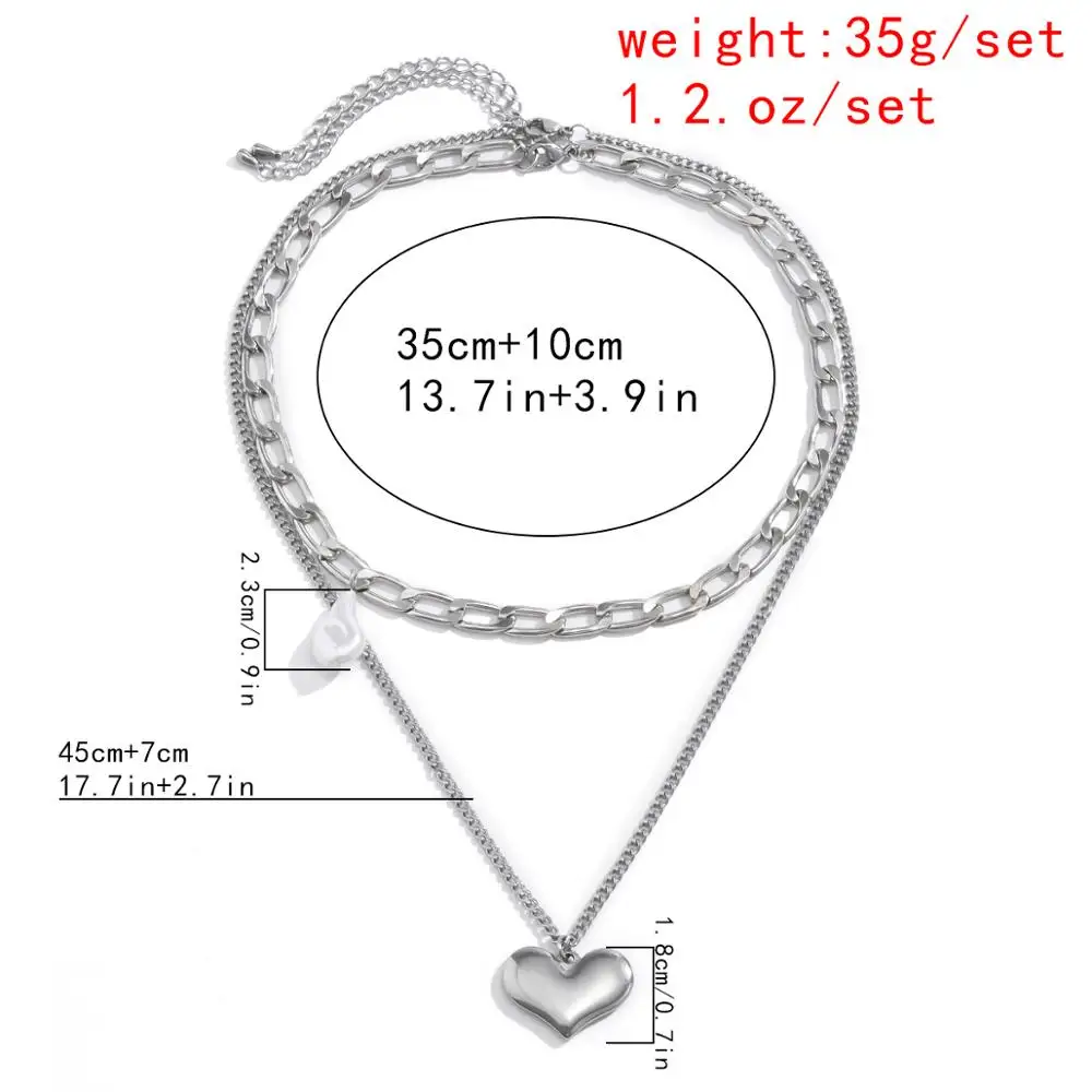 

Salircon Stainless Steel Heart Pendant Necklace for Women Jewelry Goth kpop Imitation Pearl Link Chain Choker Necklace Gift 2021