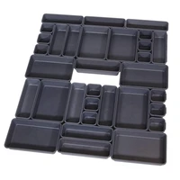set of 32 desk drawer organizer trays with 3 size black plastic storage boxes divider make up organiser for office