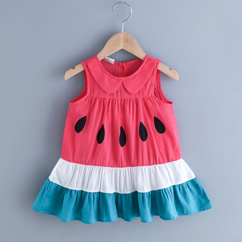 

2020 New Fashion Kids Baby Girls Causal Dresses Sleeveless Casual Princess collar stitching watermelon Print Dresses