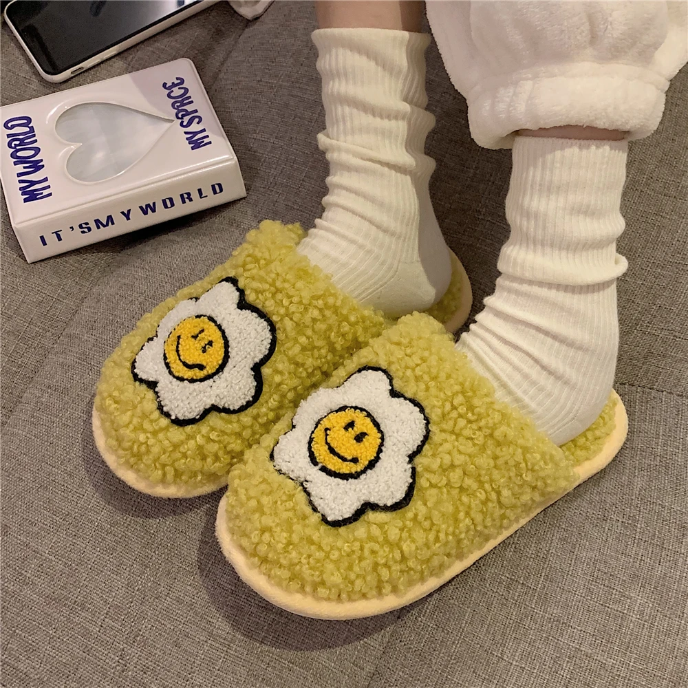 New Winter Girl's Heart Sunflower Cotton Slippers Soft Bottom Home Indoor Non-slip Warmth Plush Confinement Shoes Female Cute an