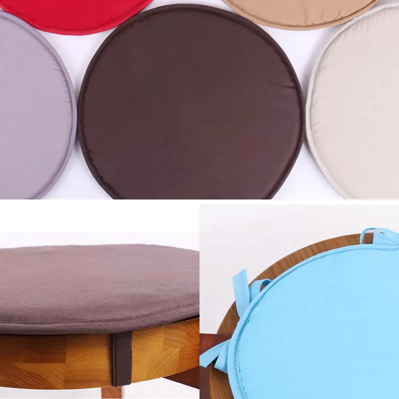 

30-38cm Round Chair Seat Cushion Pad Solid Color Round Tie-on Pads Kitchen Dining Removable Bistro Circular Chair Cushion