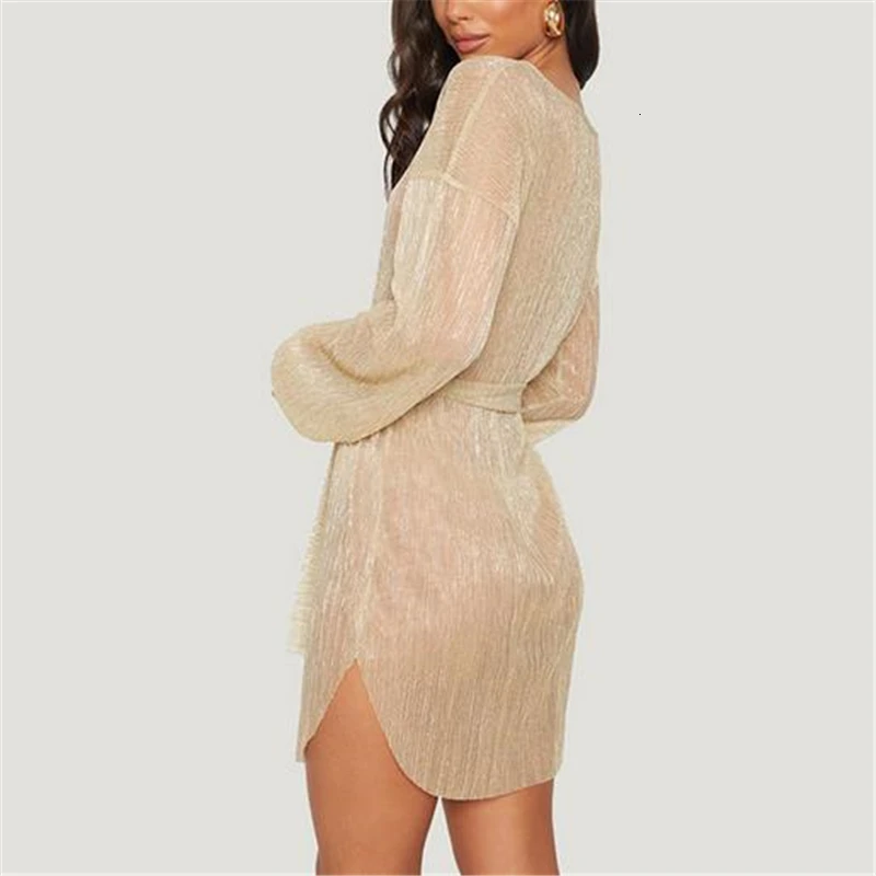 See Through Dress Mini Mesh Long Sleeve Sexy Dresses Bodycon For Women Elegant Clothes Loose Club Party |