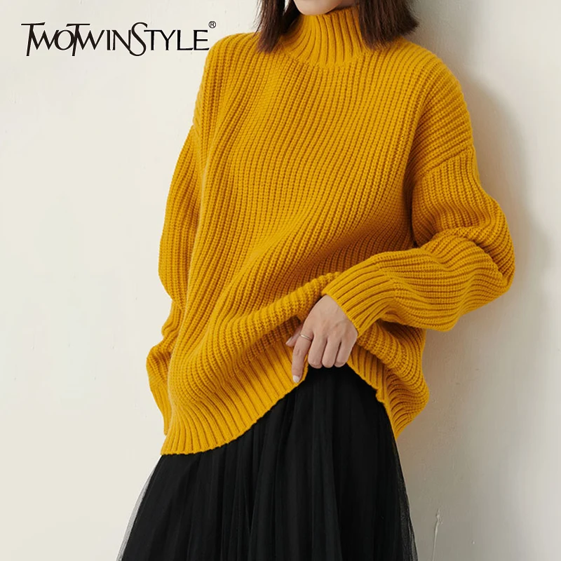 TWOTWINSTYLE Корейский минималистский свитер для женщин с круглым вырезом и длинным