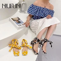 ladies high heels ankle straps small daisy womens sandals square toes transparent pvc women shoes satin cloth casual sandals