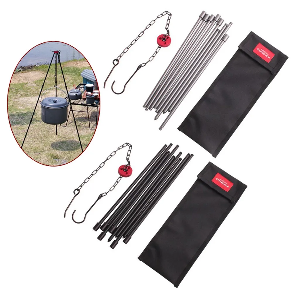 

1 Set Camping Tripod For Fire Hanging Pot Outdoor Campfire Cookware Pot Chain & Hook Sturdy 3 Legs Design