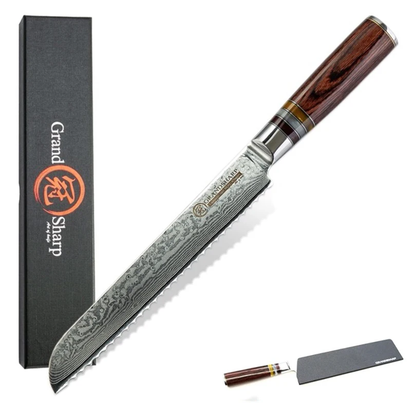 Grandsharp Дамасские кухонные ножи vg10 японский дамасский стальной нож для хлеба