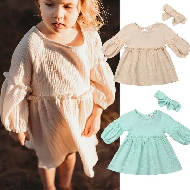 

AU/летнее платье принцессы для маленьких девочек; Детские однотонные платья + повязка на голову