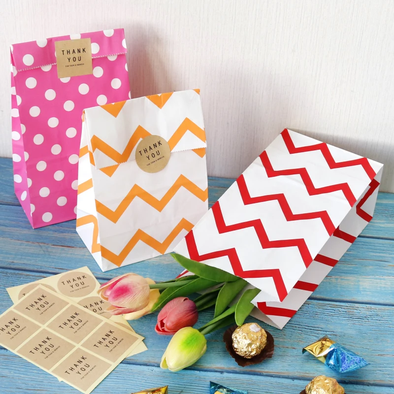 10 комплектов из крафт-бумаги Бумага сумки зигзаг в горошек свободная полосатая