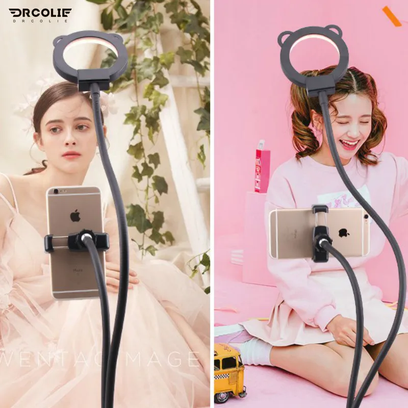 

DROCLIE Новый настольный с держателем на мобильный телефон, 3 цвета, светодиодный кольцевой светильник, ленивый кронштейн, светильник для чтени...