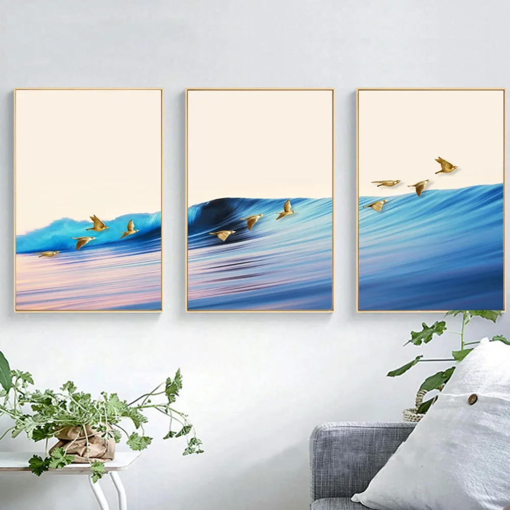 

Abstract Sea Wave Landscape Poster Seagull Wall Canvas Art Prints Painting Decorative Picture for Living Home Room Decoration