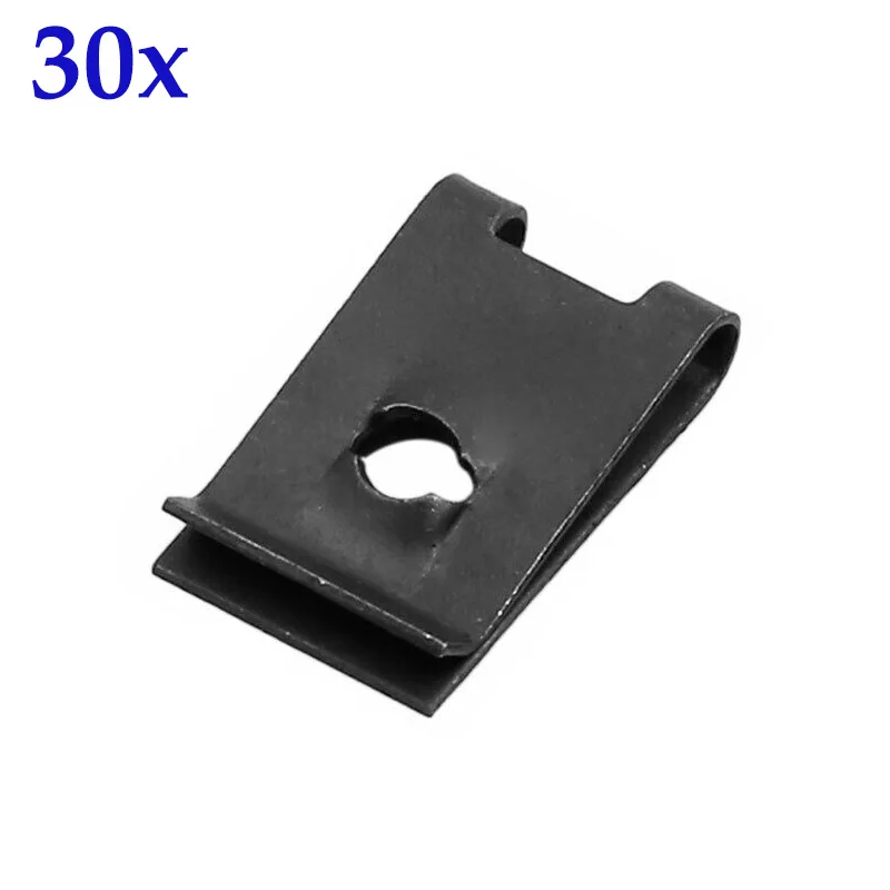 

30pcs 19x12mm Black Steel U Nut SUV Motocycle License Plate Car Door Panel Dashboard Self-tapping Screw Metal Clips Spring Nuts