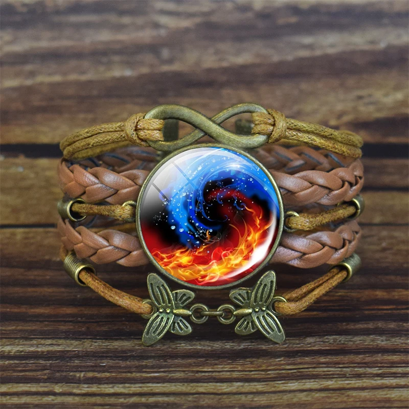 1 шт. коричневый кожаный браслет Tai Chi Yin Yang Fire and Water Phoenix узор бижутерия со