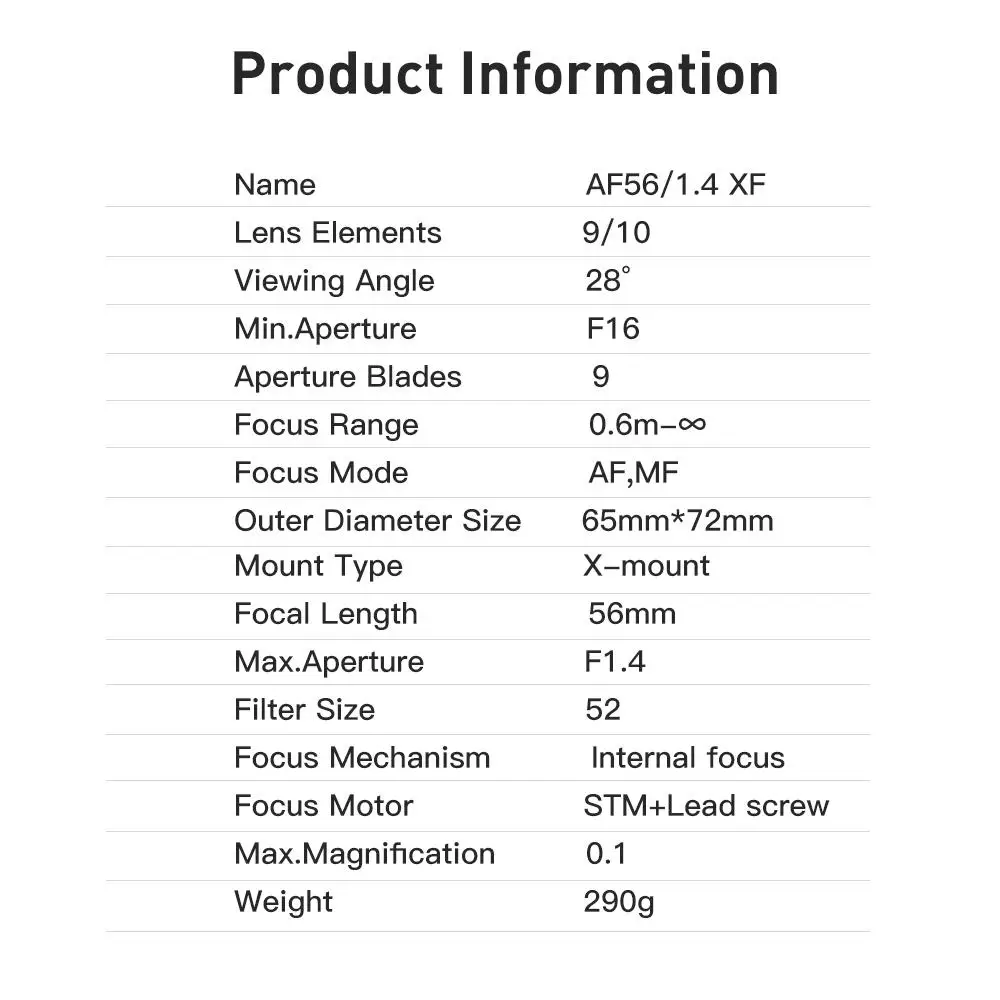Viltrox 56 мм F1.4 для ЖК дисплея с подсветкой Fujifilm X черные Серебристые линзы в