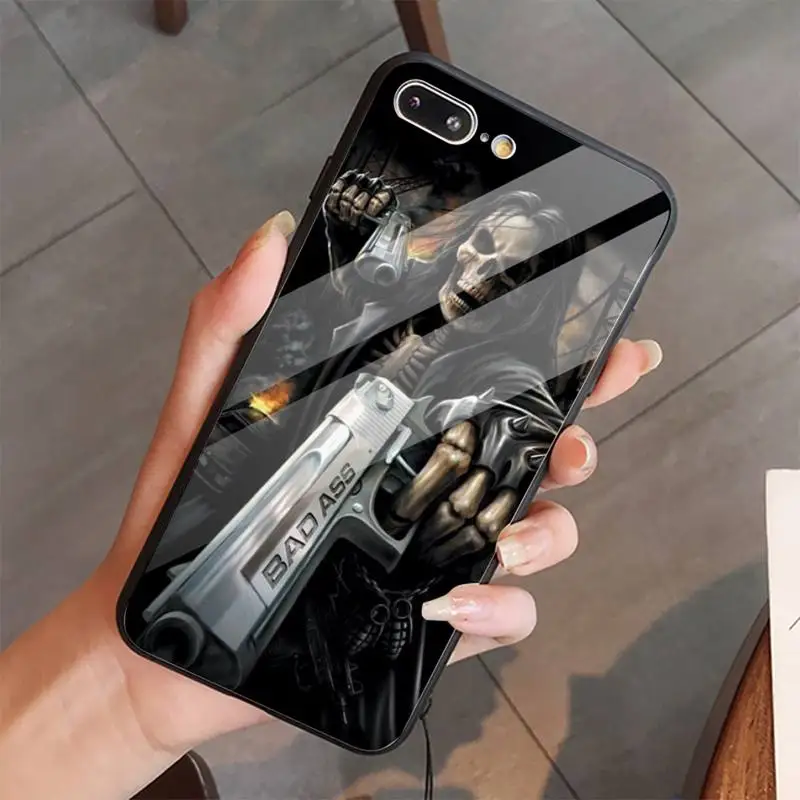 

Grim Reaper Skull Skeleton high quality Phone Case Tempered glass For iphone 5C 6 6S 7 8 plus X XS XR 11 PRO MAX