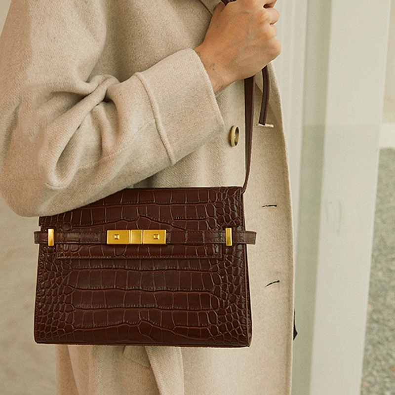 

Bags Women 100% Embossed Cow Leather Shell Luxury Designer Business Work Underarm Small Bag Handbags 2 Colors New Fashion