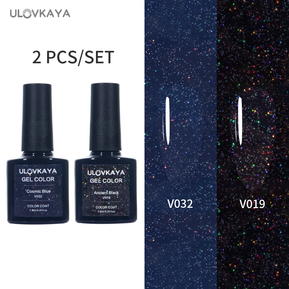 

Гель-лак для ногтей ULOVKAYA, 2 шт./компл., с блестками, все для маникюра, удаляемый замачиванием, дизайн ногтей, УФ Гель-лак для ногтей, полуперман...