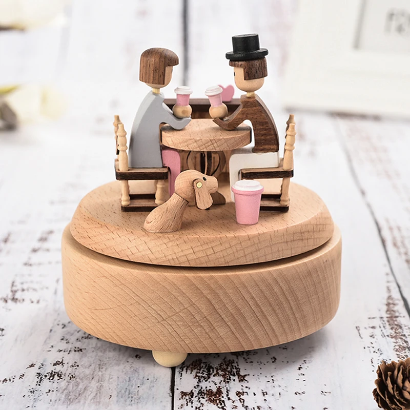 

Wooden Musical Boxes Wood Crafts Retro Birthday Gift Vintage Home Decoration Music Box Accessories Valentine's Day Gift