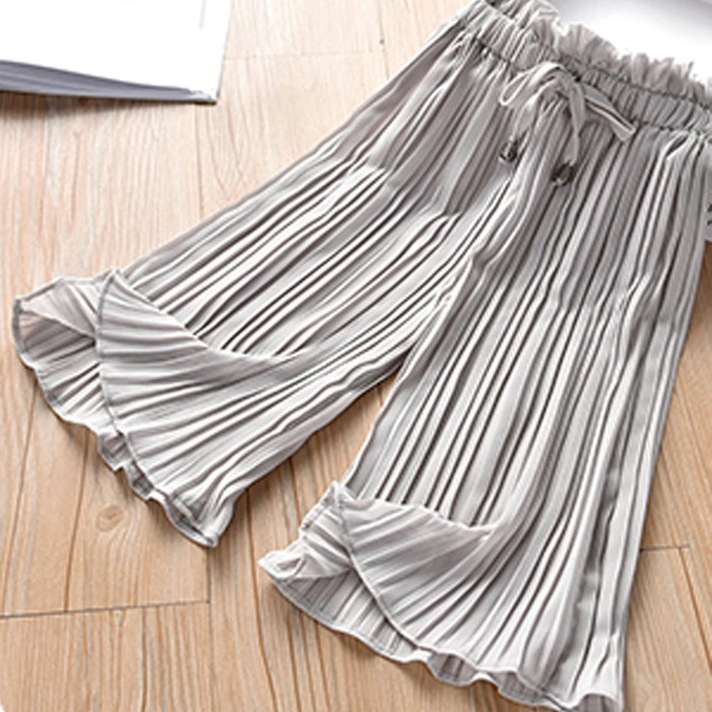 Брюки для девочек с широкими штанинами летние детские однотонные Свободные